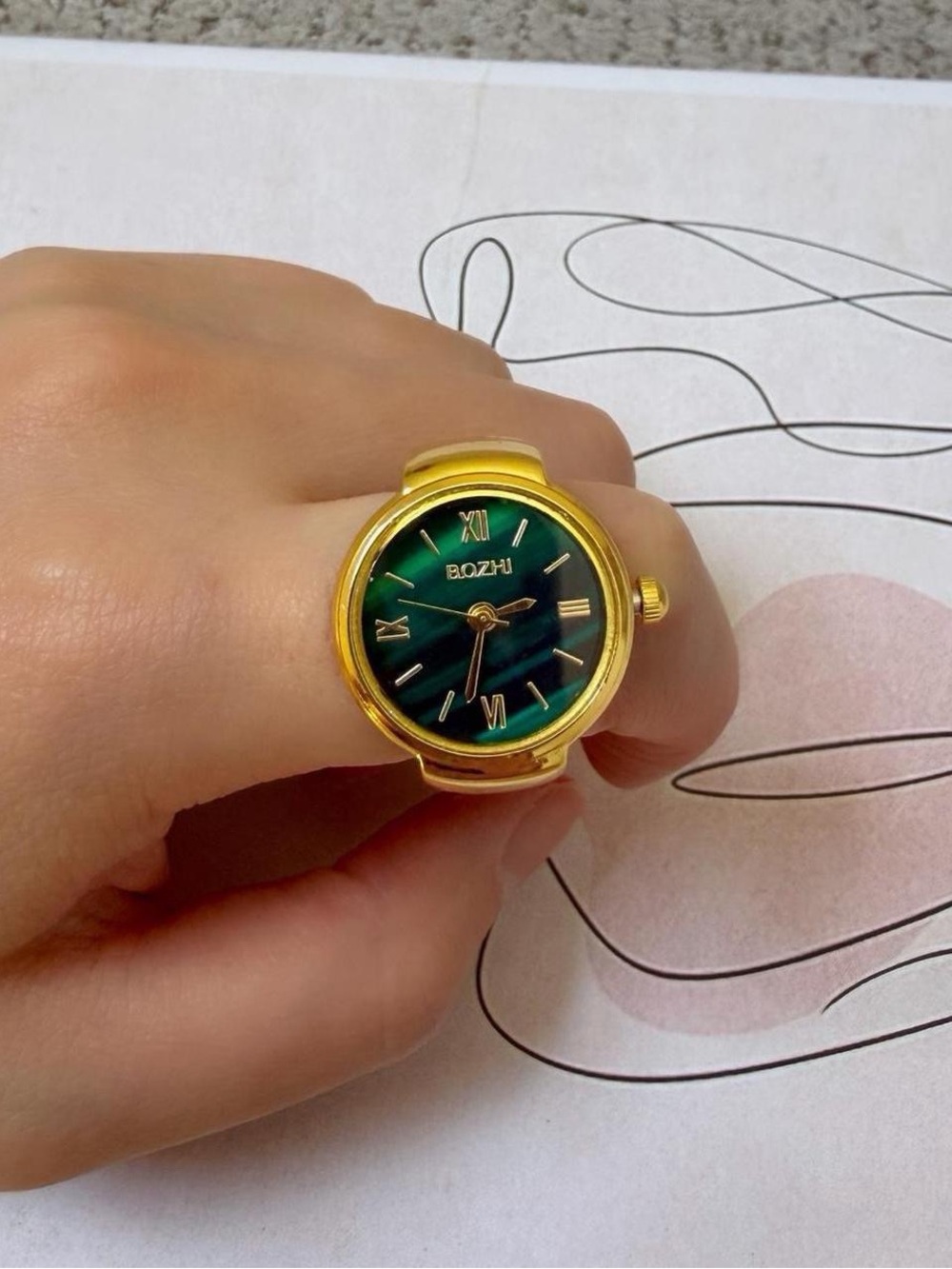 Gold Green “Working Clock” Watch Y2K Ring